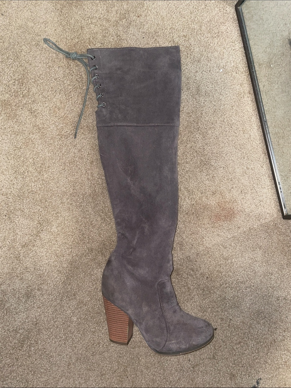 Over-the-Knee Suede Block Heel Boots - Gray